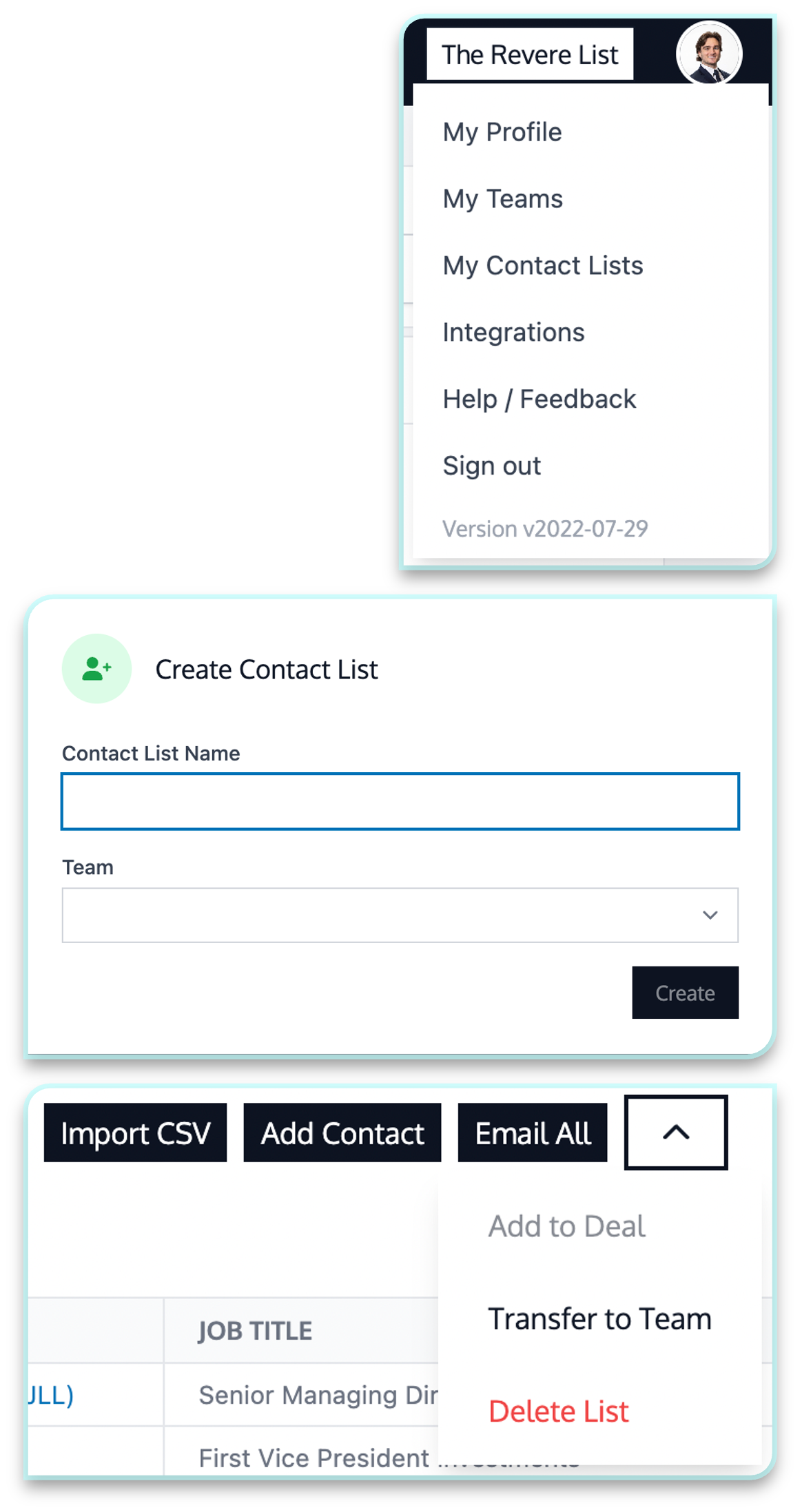 contact list creation interface