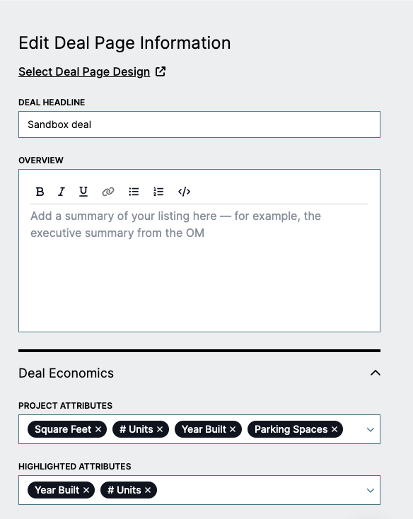 Legacy deal page editor