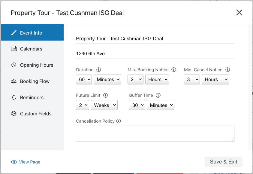 setup property tour scheduler example