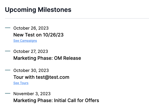 Upcoming Milestones example